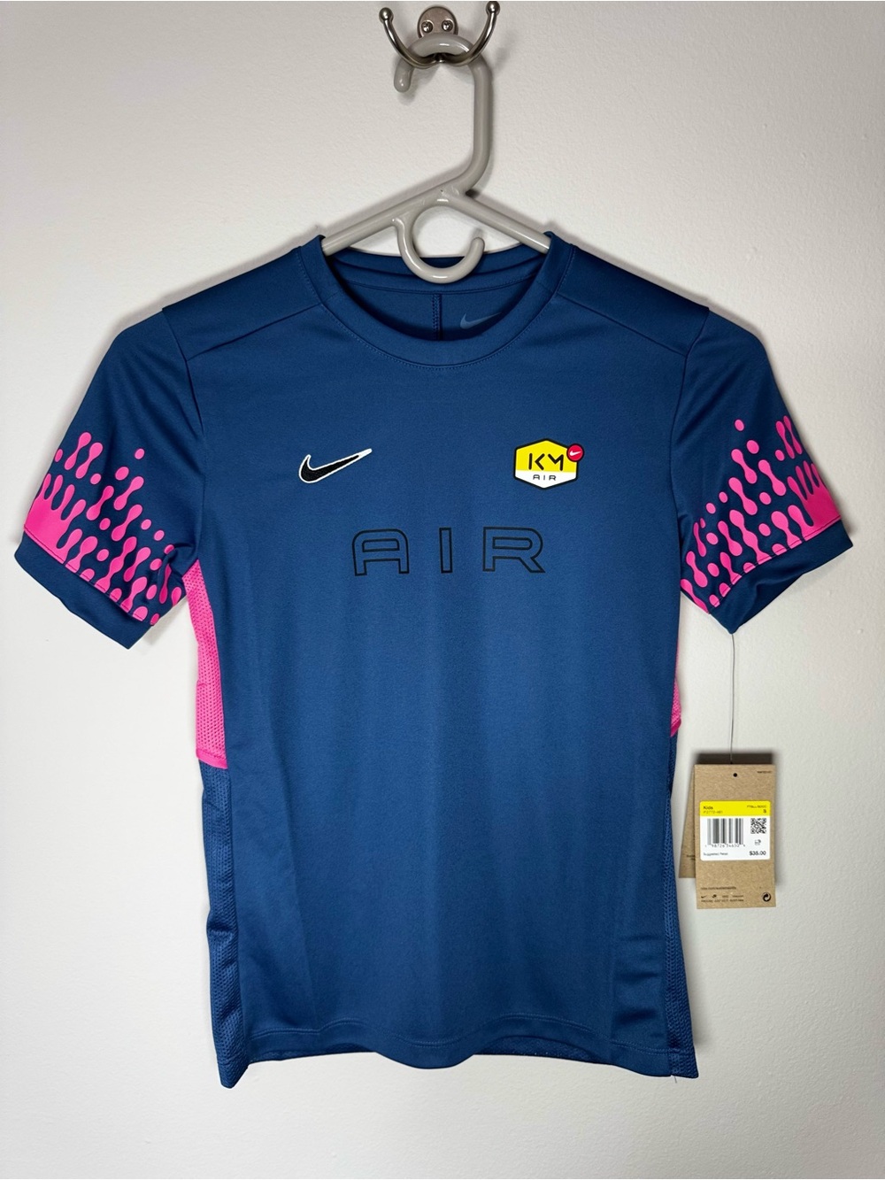 Nike AIR Short Sleeve Performance Shirt - Navy & Pink for kids size S